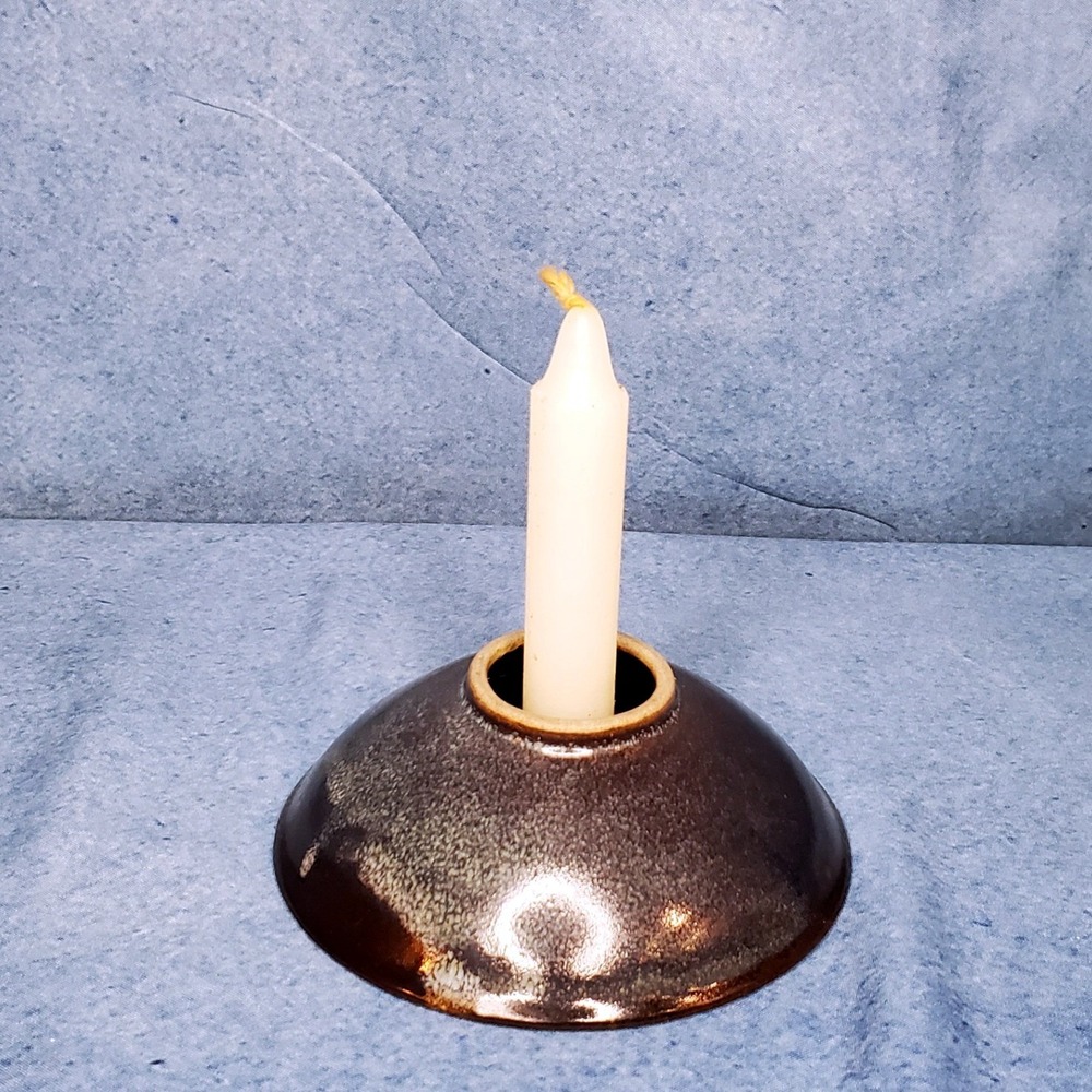 Handmade Ceramic Taper Candle Holder Trinket Dish Rustic Earth Tone Glaze Small